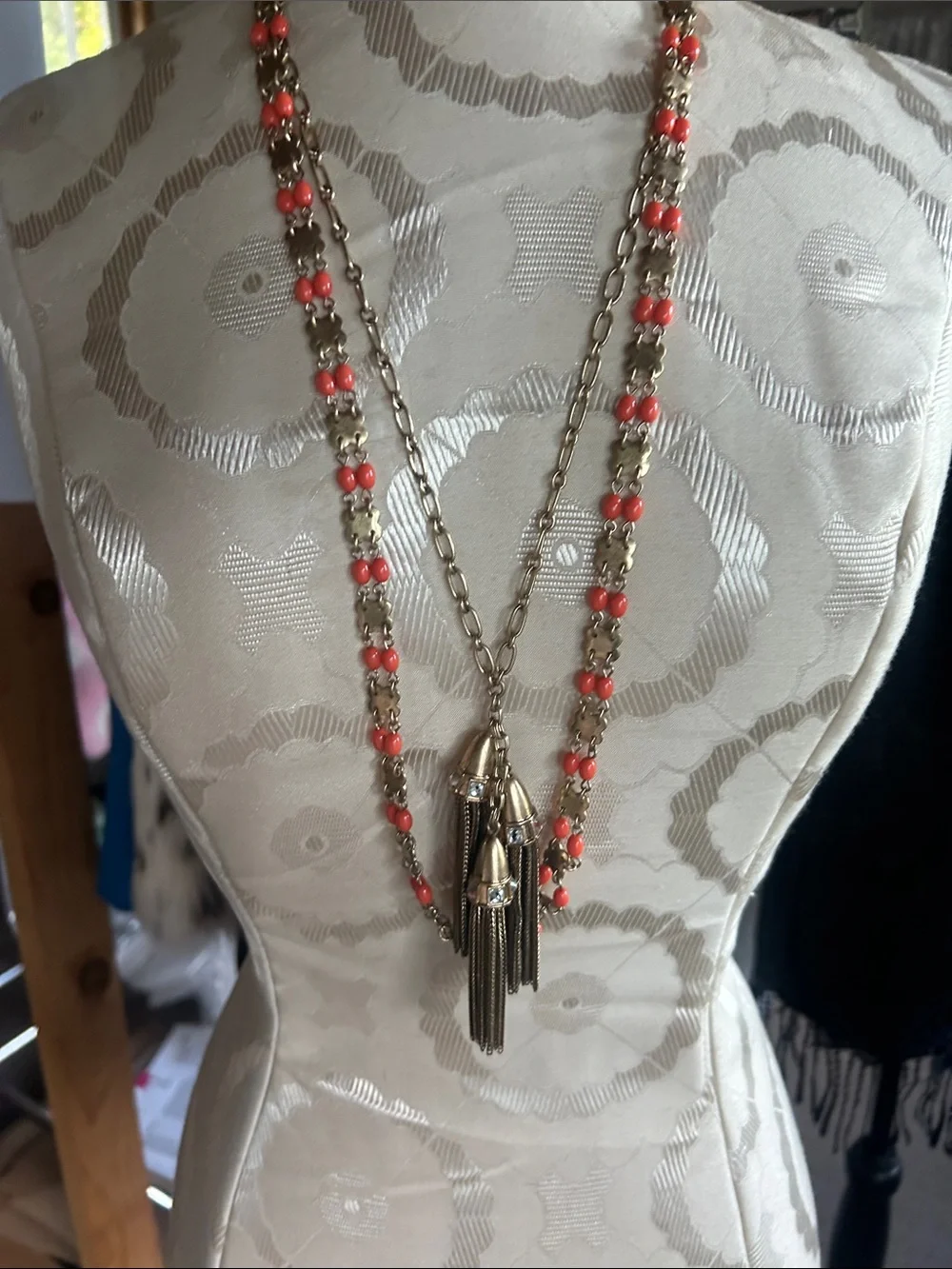 J. Crew Triple Tassel Gold Chain Necklace